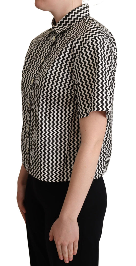 Dolce &amp; Gabbana Camicia in cotone con colletto a zigzag bianco e nero