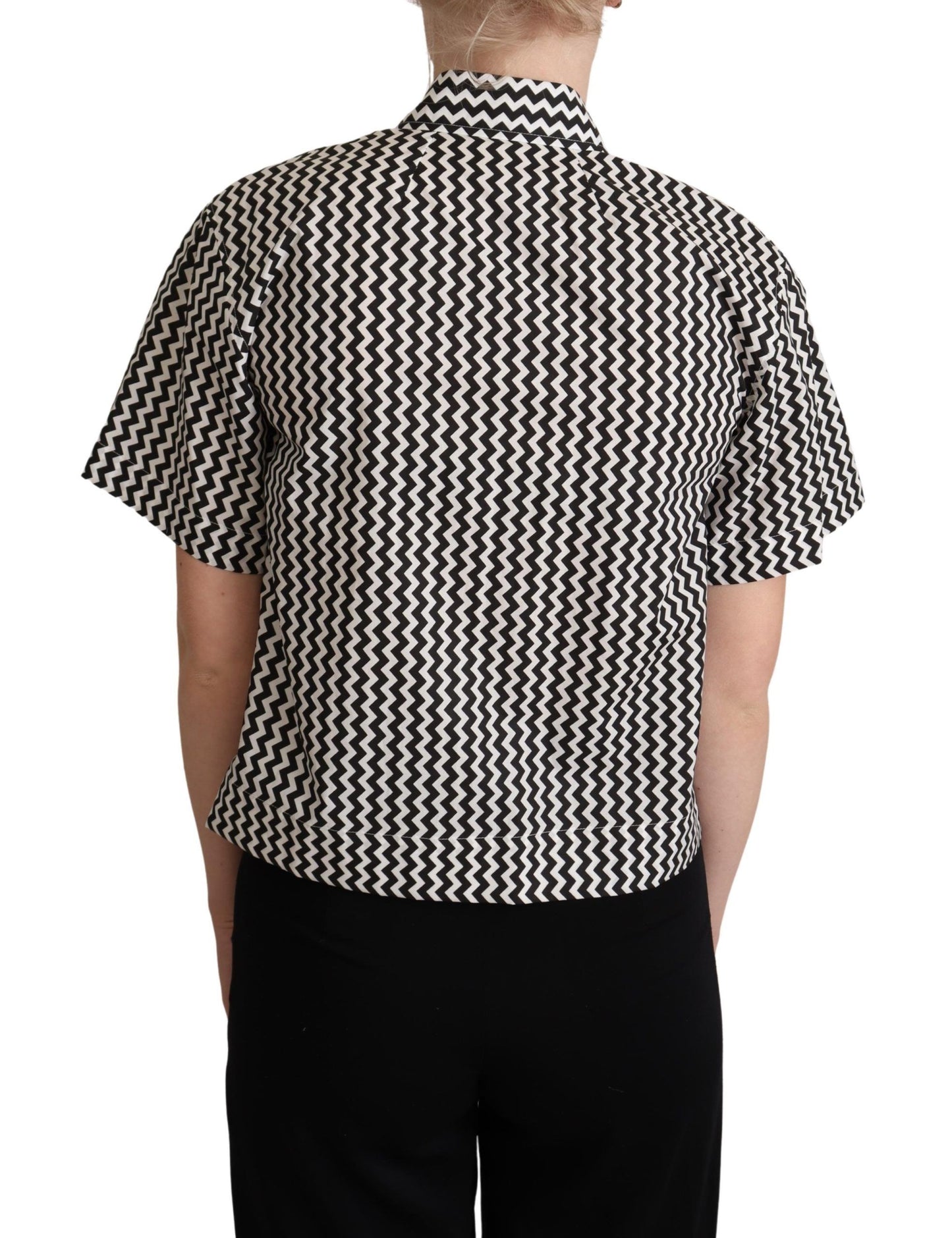Dolce &amp; Gabbana Camicia in cotone con colletto a zigzag bianco e nero