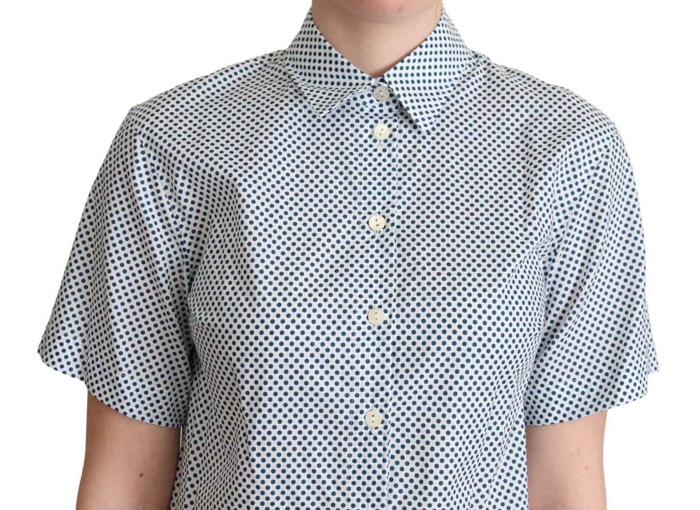 Camicia in cotone a pois bianchi e blu Dolce &amp; Gabbana