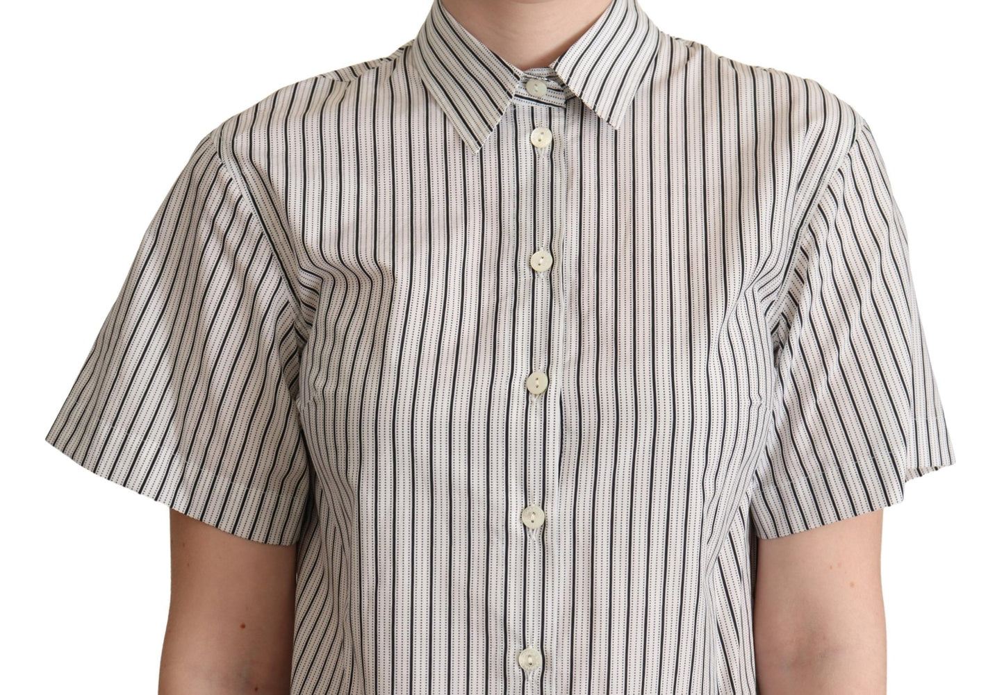 Camicia a righe bianche e nere con colletto Dolce &amp; Gabbana