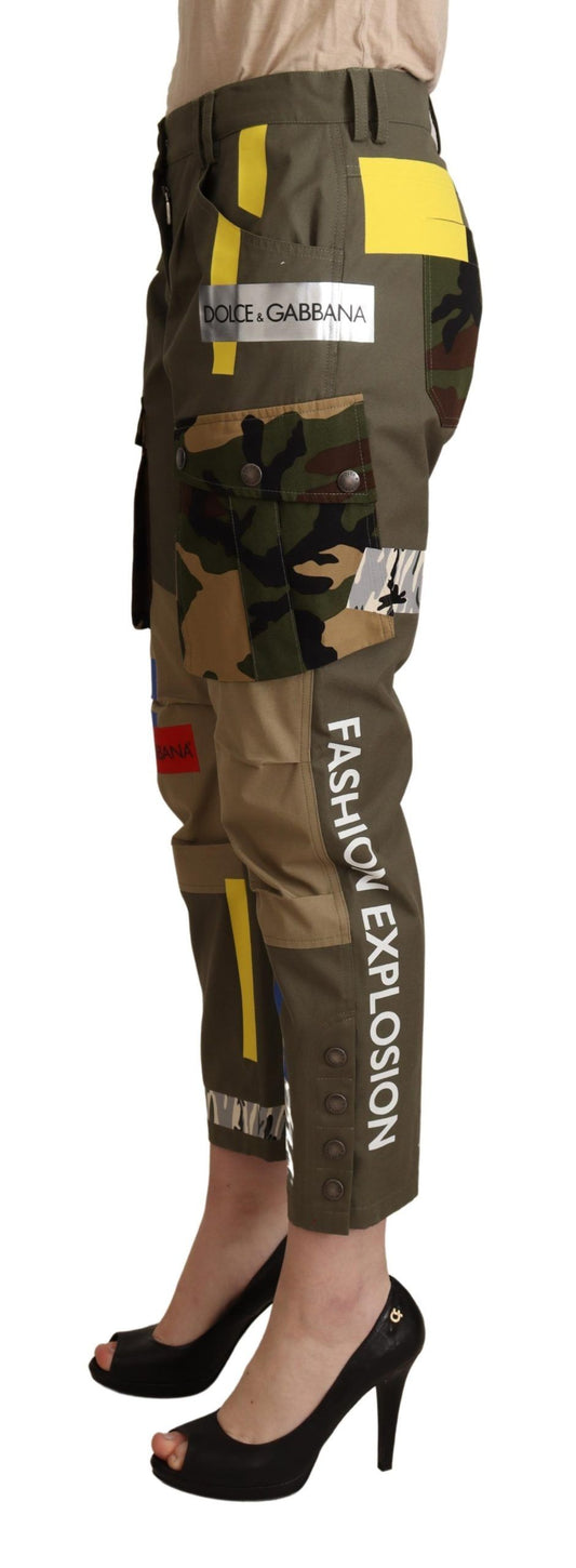 Pantaloni cargo militari verdi Dolce &amp; Gabbana in cotone