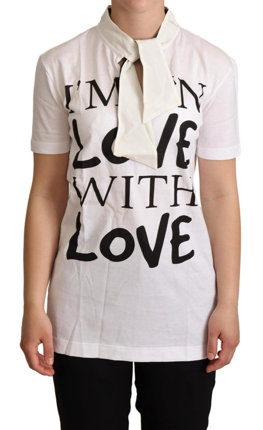 Dolce &amp; Gabbana T-shirt bianca in cotone e seta "I'm In Love"