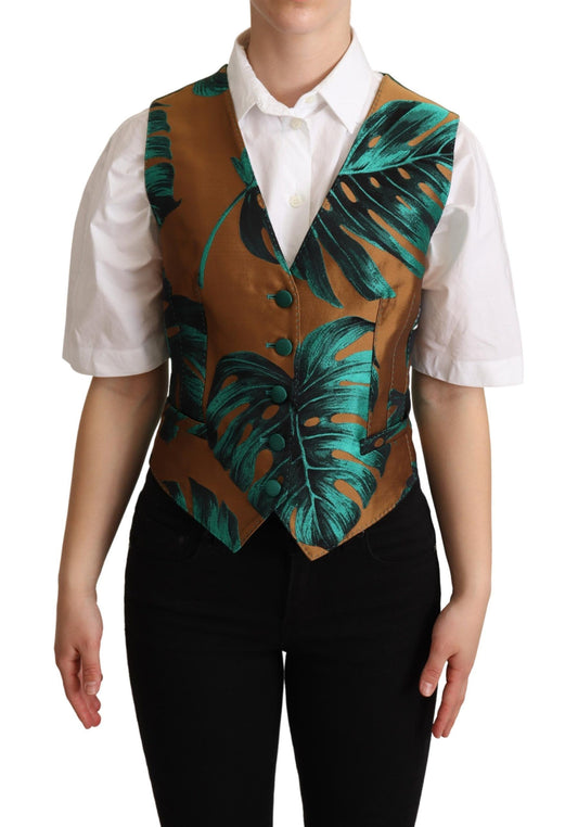 Dolce &amp; Gabbana Gilet in jacquard verde con foglie dorate