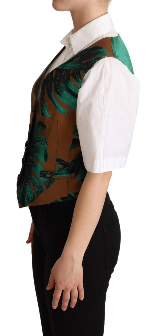 Dolce &amp; Gabbana Gilet in jacquard verde con foglie dorate