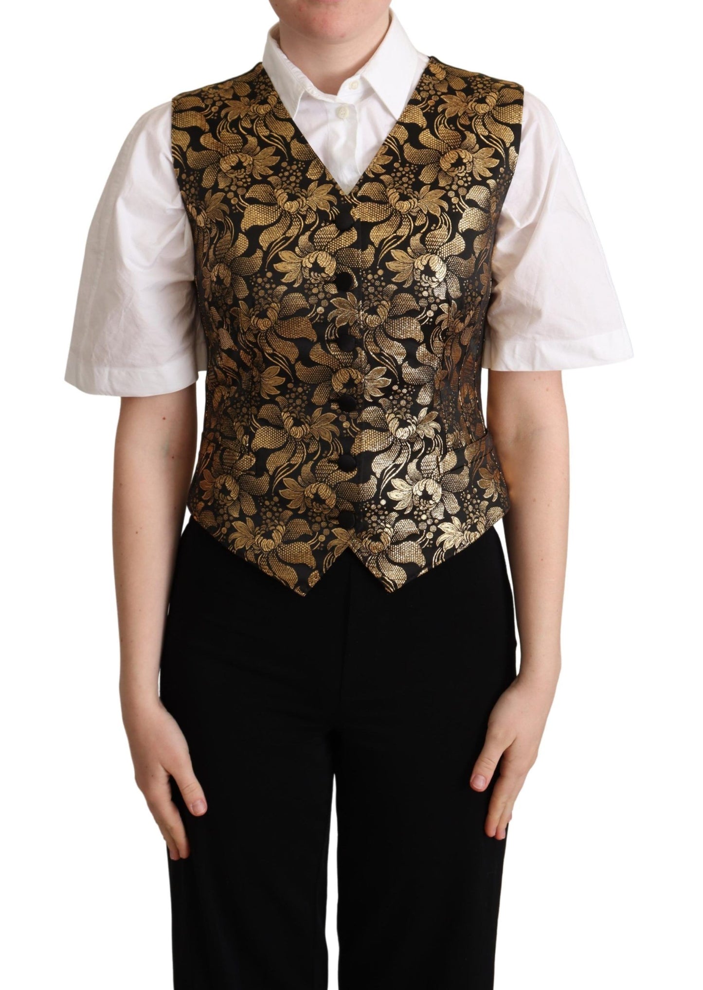 Dolce &amp; Gabbana Gilet in seta jacquard nero e oro