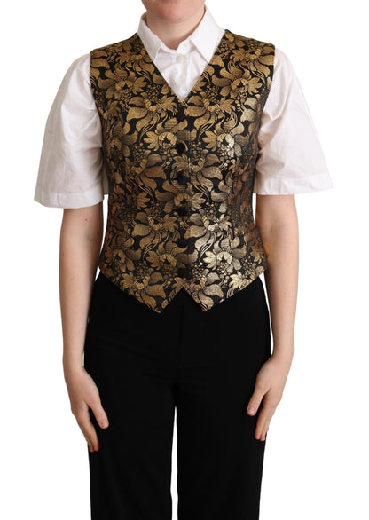 Dolce &amp; Gabbana Gilet in seta jacquard nero e oro