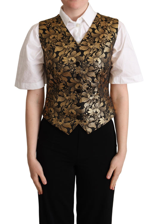 Dolce &amp; Gabbana Gilet in seta jacquard nero e oro