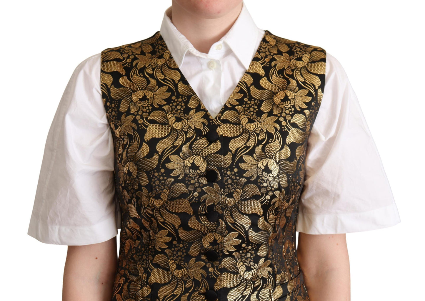 Dolce &amp; Gabbana Gilet in seta jacquard nero e oro