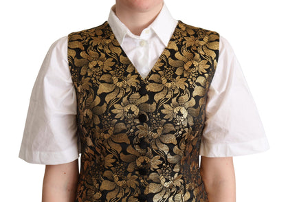 Dolce &amp; Gabbana Gilet in seta jacquard nero e oro