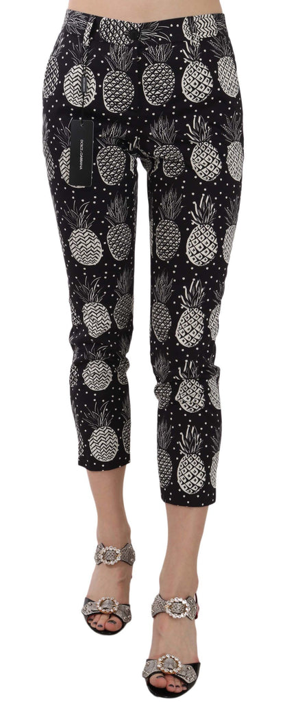 Pantaloni Capri aderenti con stampa ananas nera Dolce &amp; Gabbana