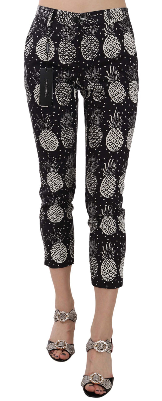 Pantaloni Capri aderenti con stampa ananas nera Dolce &amp; Gabbana
