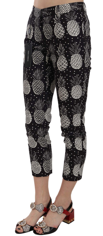 Pantaloni Capri aderenti con stampa ananas nera Dolce &amp; Gabbana