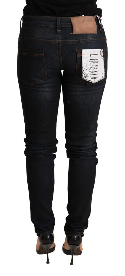 Pantaloni skinny in denim a vita bassa, lavaggio blu Acht