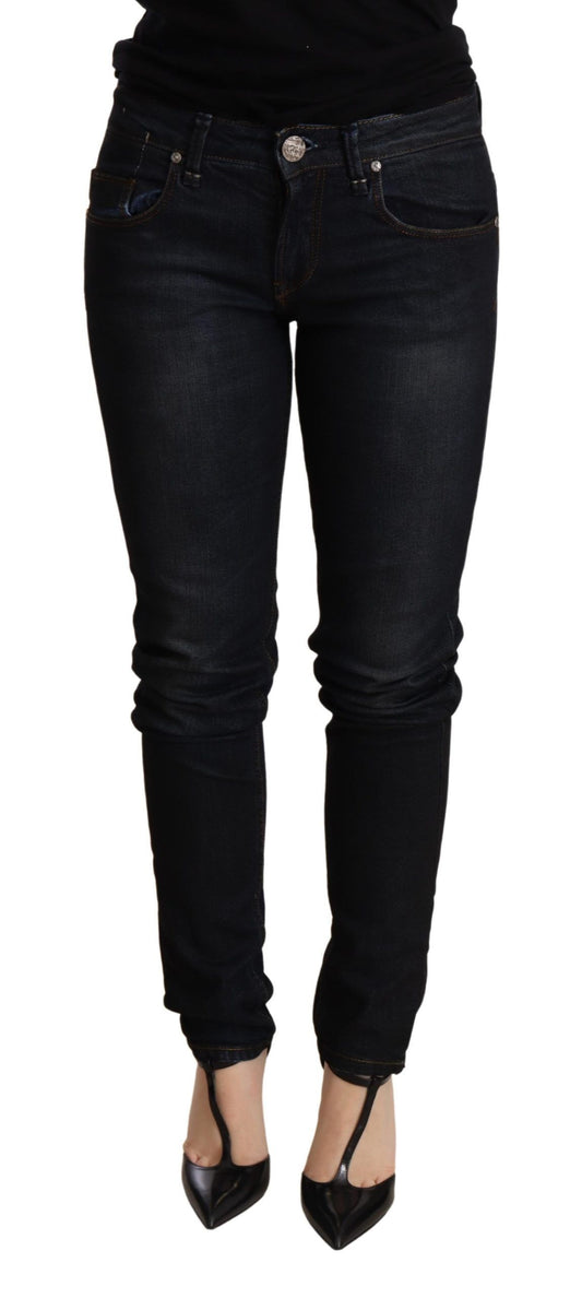 Pantaloni skinny in denim a vita bassa, lavaggio blu Acht