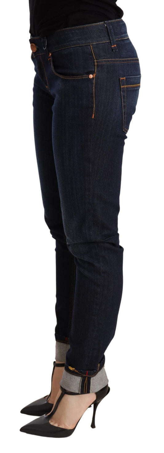 Pantaloni skinny in denim a vita bassa, lavaggio blu Acht