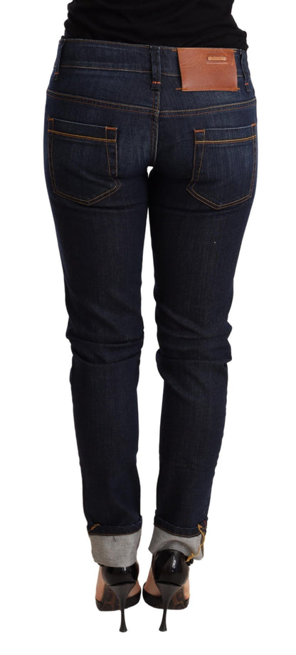 Pantaloni skinny in denim a vita bassa, lavaggio blu Acht