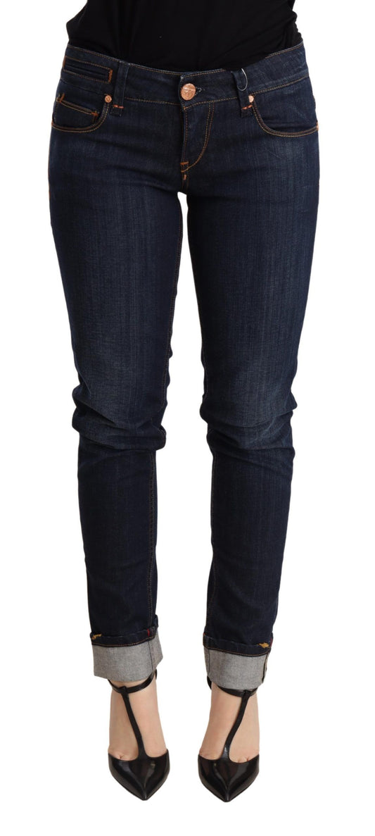 Pantaloni skinny in denim a vita bassa, lavaggio blu Acht
