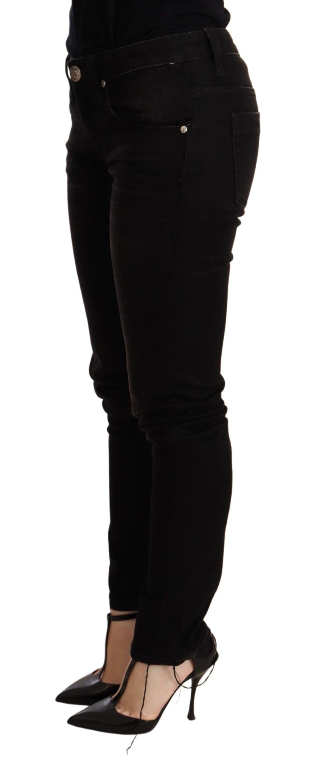 Pantaloni skinny in denim a vita bassa neri Acht