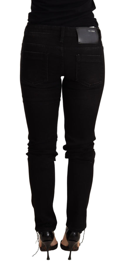 Pantaloni skinny in denim a vita bassa neri Acht