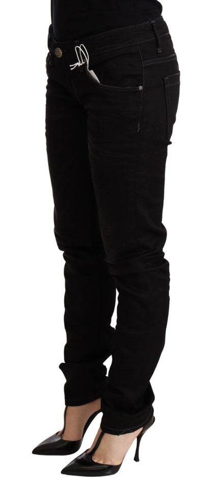 Pantaloni skinny in denim di cotone a vita bassa neri Acht