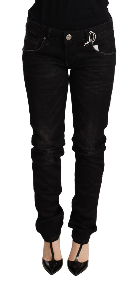 Pantaloni skinny in denim di cotone a vita bassa neri Acht