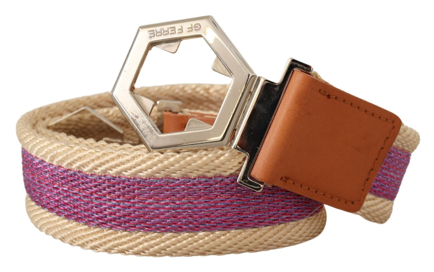 Cintura con fibbia e logo esagonale in pelle multicolore GF Ferre