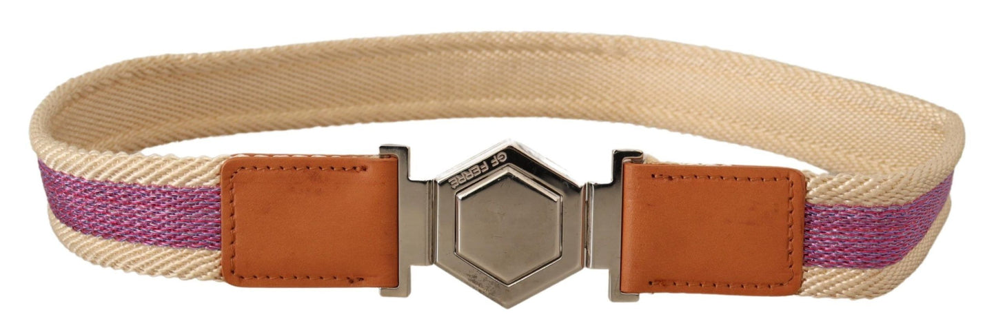Cintura con fibbia e logo esagonale in pelle multicolore GF Ferre