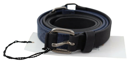 Cintura Costume National in pelle nera e blu con logo argentato