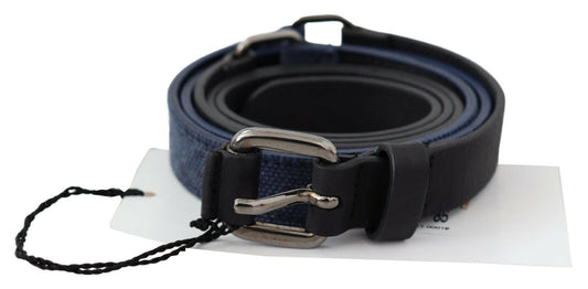 Cintura Costume National in pelle nera e blu con logo argentato
