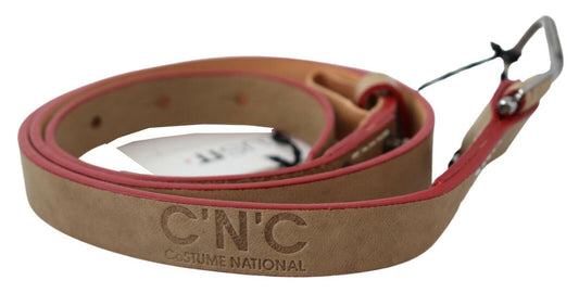 Cintura con fibbia in pelle beige e logo argentato di Costume National