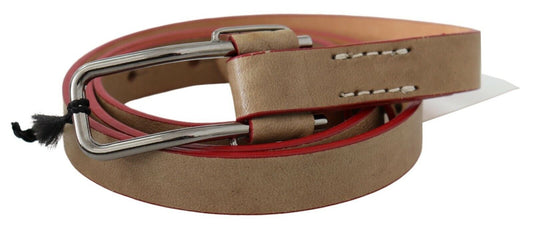 Cintura con fibbia in pelle beige e logo argentato di Costume National