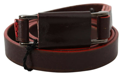 Cintura Costume National in pelle marrone con doppia fibbia argentata rustica