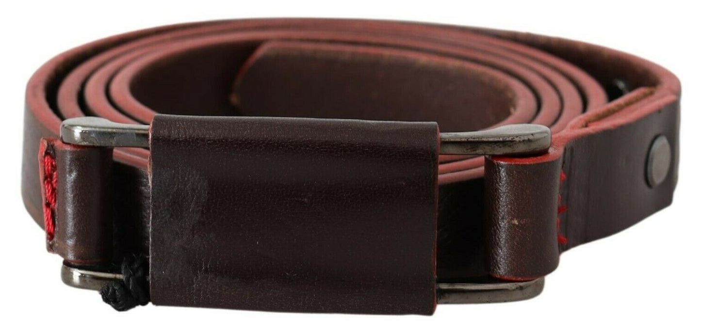 Cintura Costume National in pelle marrone con doppia fibbia argentata rustica