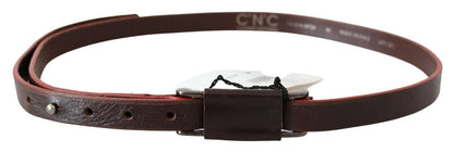 Cintura Costume National in pelle marrone con doppia fibbia argentata rustica