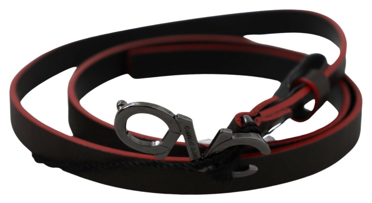 Cintura sottile in pelle con fibbia nera bordeaux di Costume National