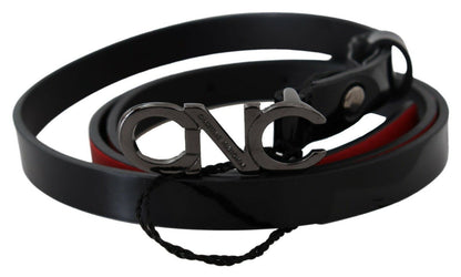 Cintura nera sottile in pelle con fibbia e logo Costume National