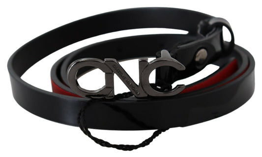 Cintura nera sottile in pelle con fibbia e logo Costume National
