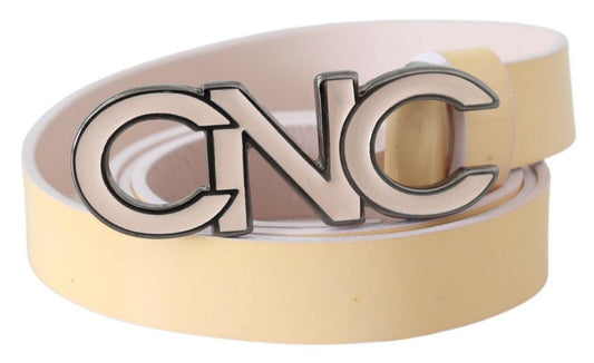 Cintura con logo rosa in pelle beige di Costume National