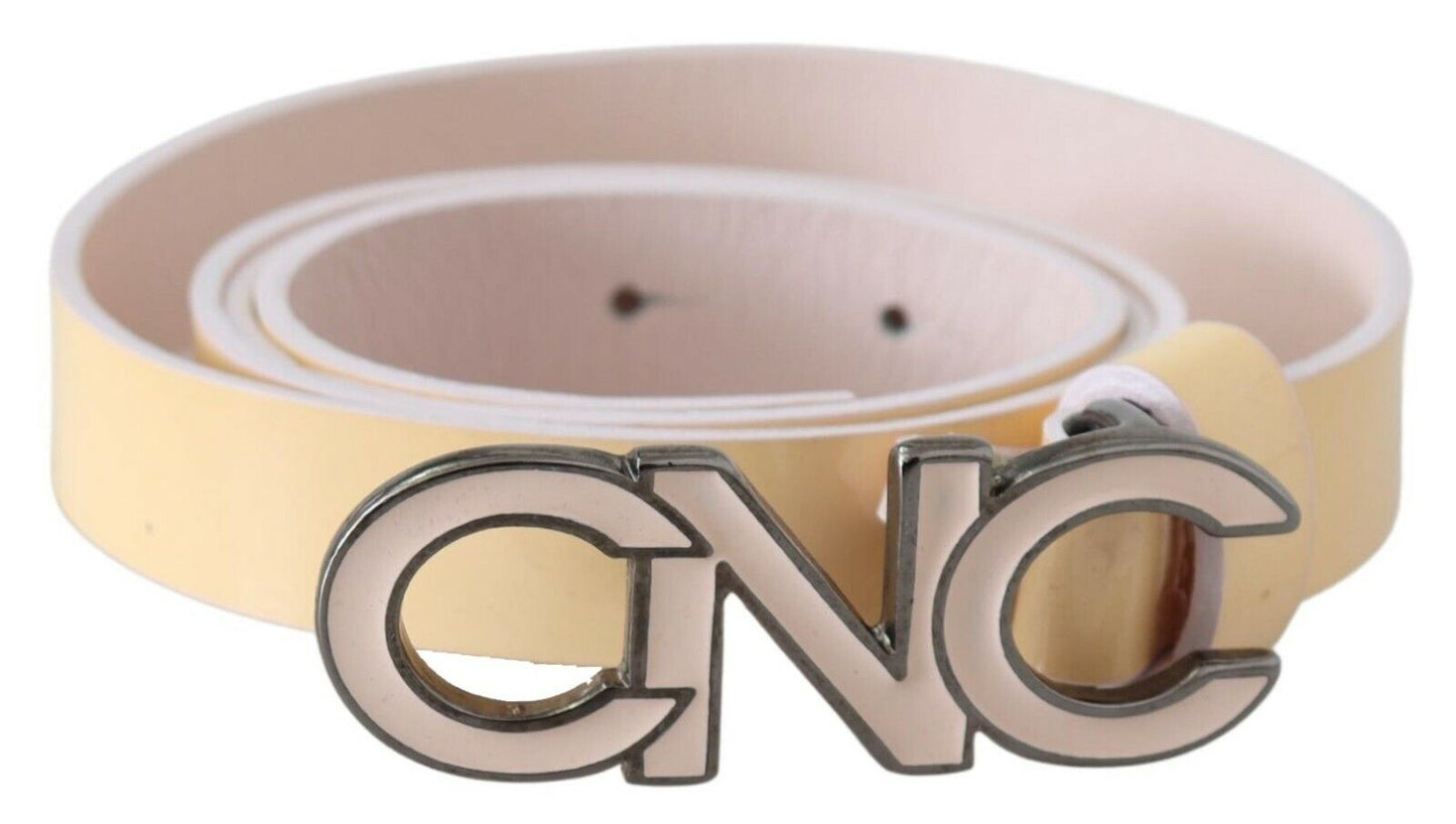 Cintura con logo rosa in pelle beige di Costume National