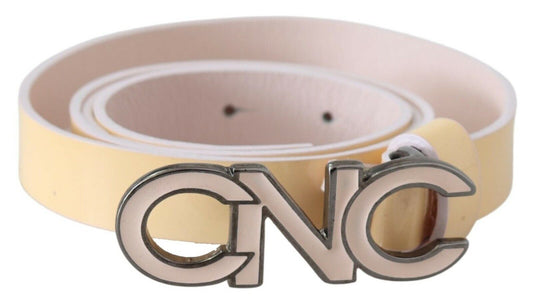 Cintura con logo rosa in pelle beige di Costume National