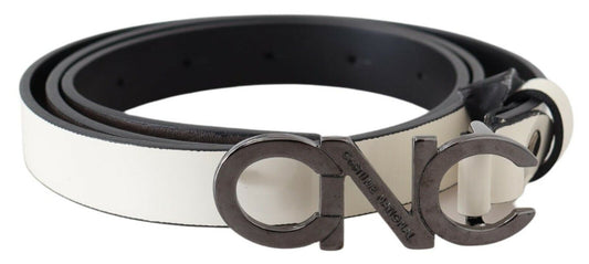 Cintura Costume National con logo in pelle grigio metallizzato