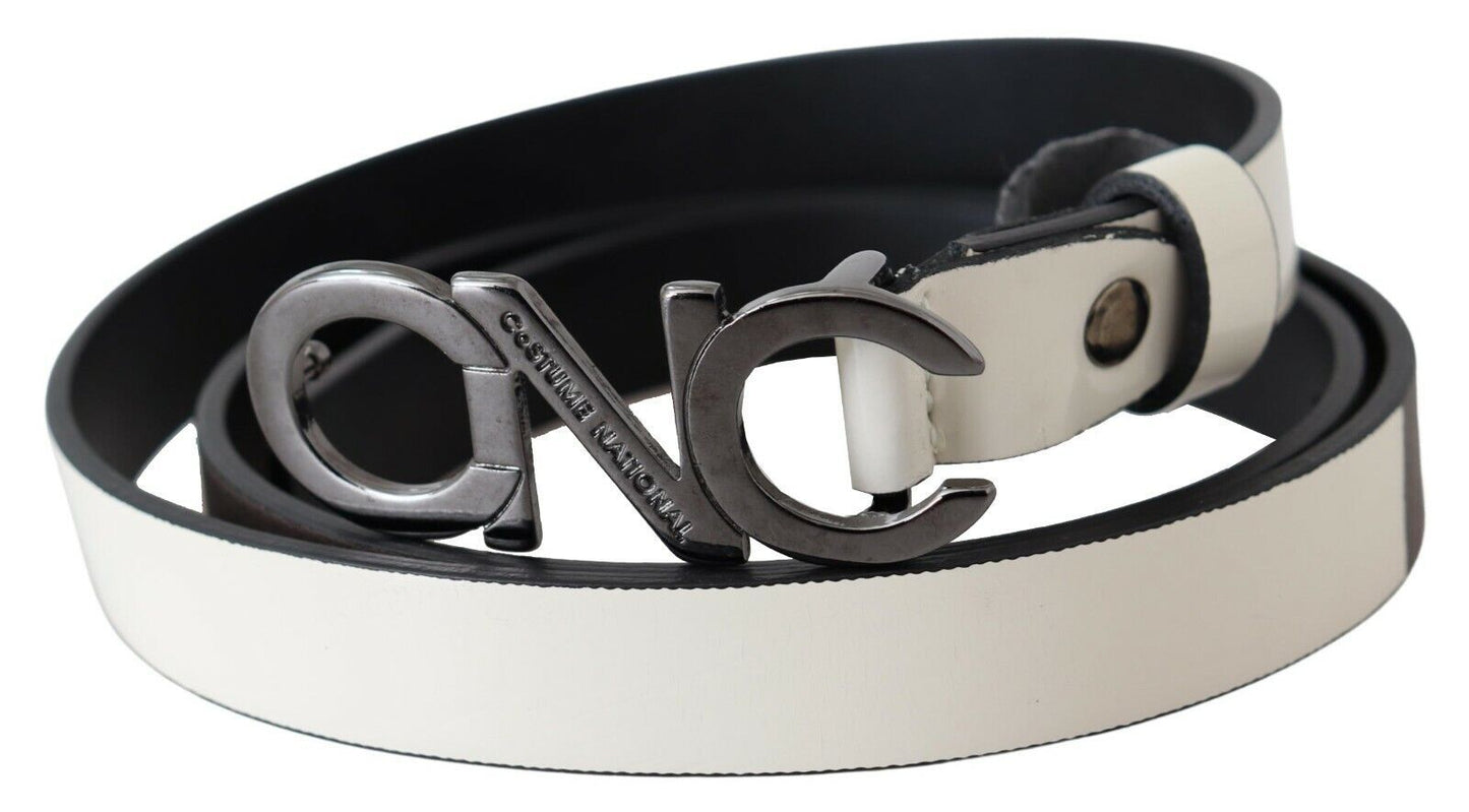 Cintura Costume National con logo in pelle grigio metallizzato