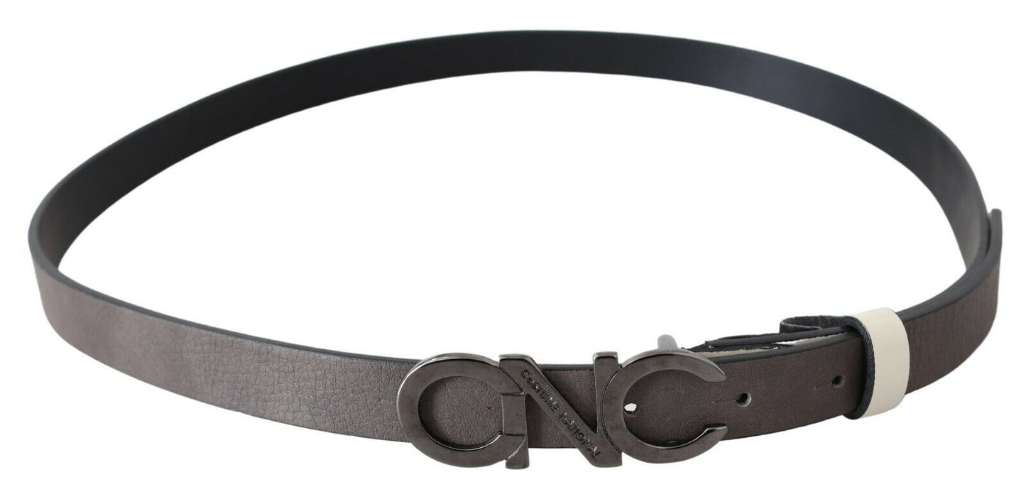 Cintura Costume National con logo in pelle grigio metallizzato