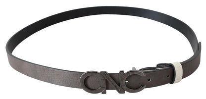 Cintura Costume National con logo in pelle grigio metallizzato