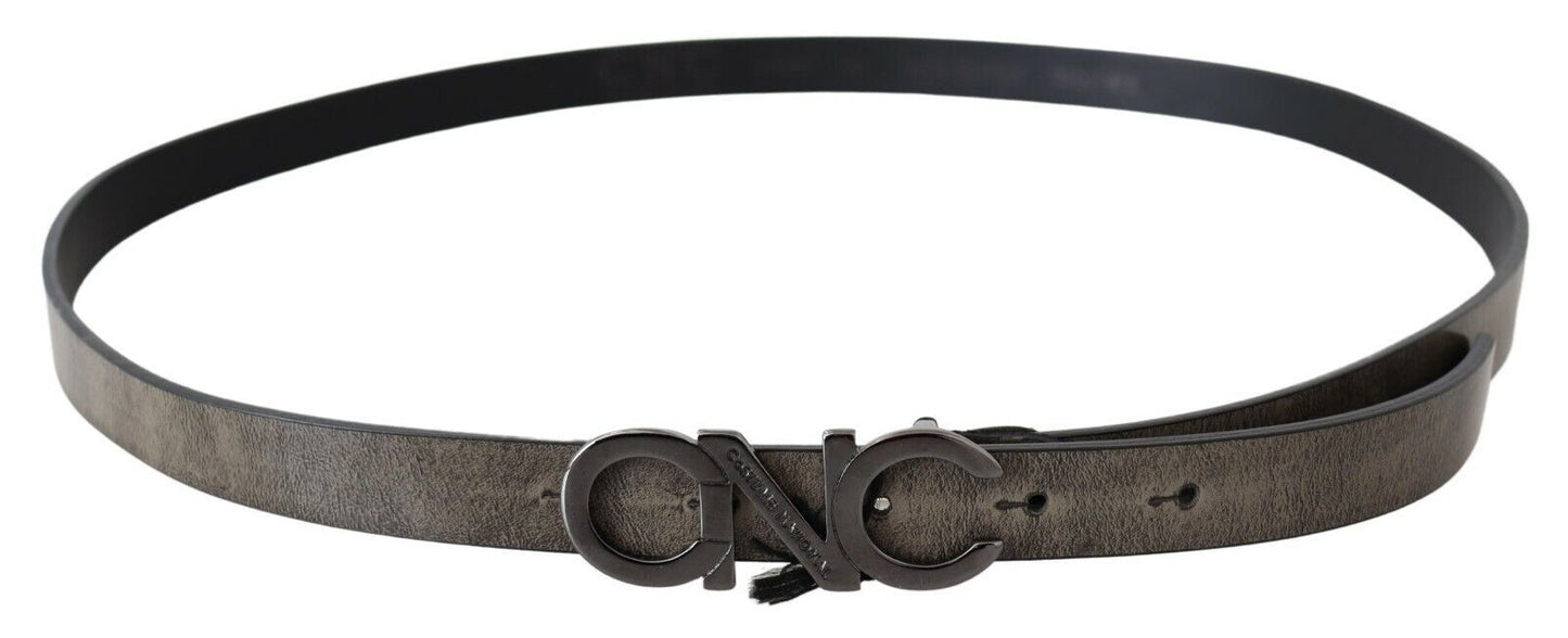 Cintura con fibbia e logo in pelle marrone scuro Costume National