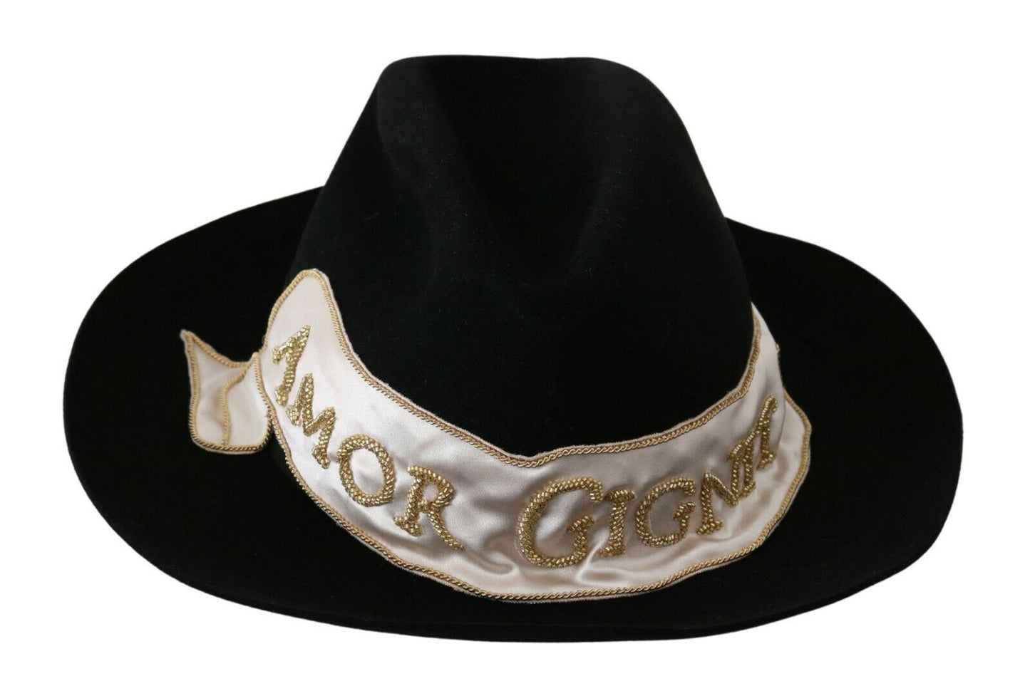Cappello Panama a tesa larga Dolce &amp; Gabbana Lapin Amor Gignit nero
