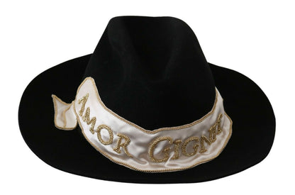Cappello Panama a tesa larga Dolce &amp; Gabbana Lapin Amor Gignit nero