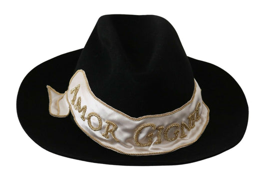 Cappello Panama a tesa larga Dolce &amp; Gabbana Lapin Amor Gignit nero