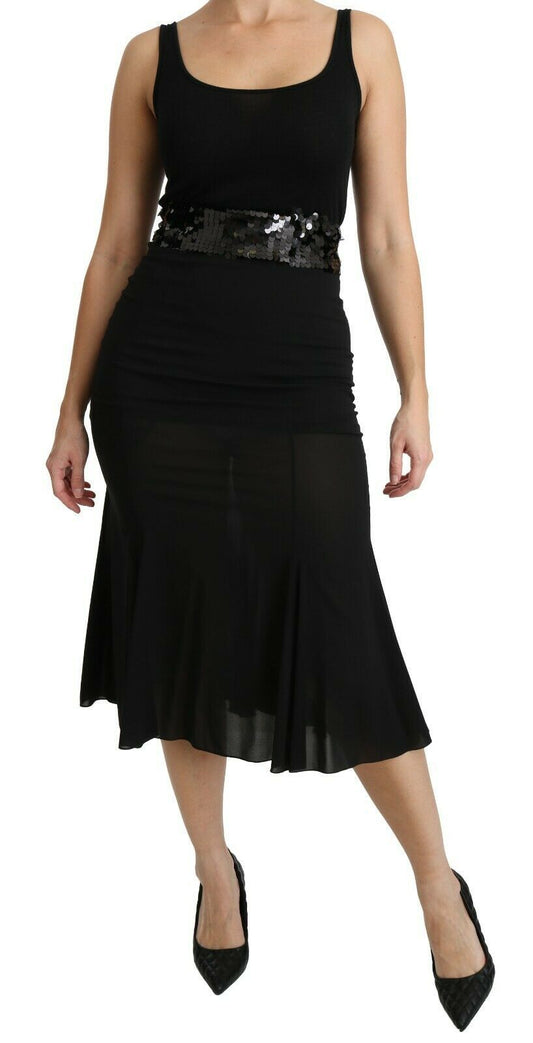 Gonna midi in seta a vita alta con motivo sirena nera Dolce &amp; Gabbana