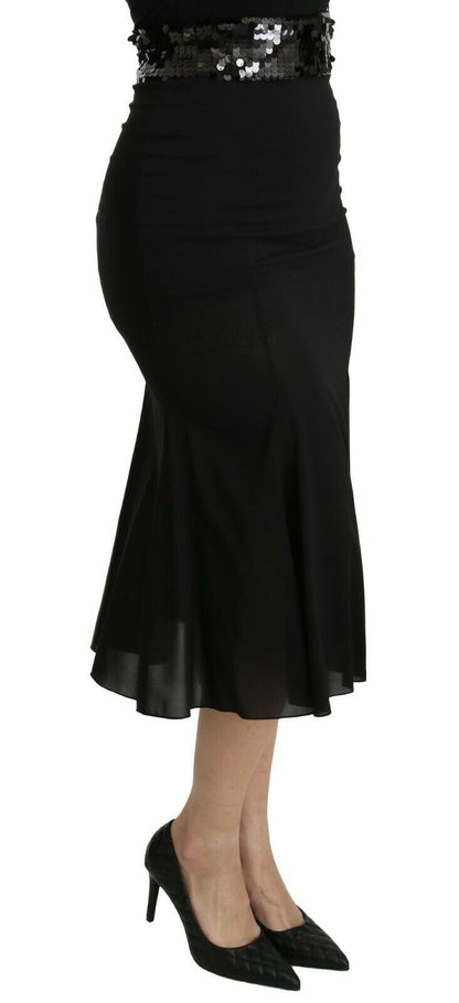 Gonna midi in seta a vita alta con motivo sirena nera Dolce &amp; Gabbana